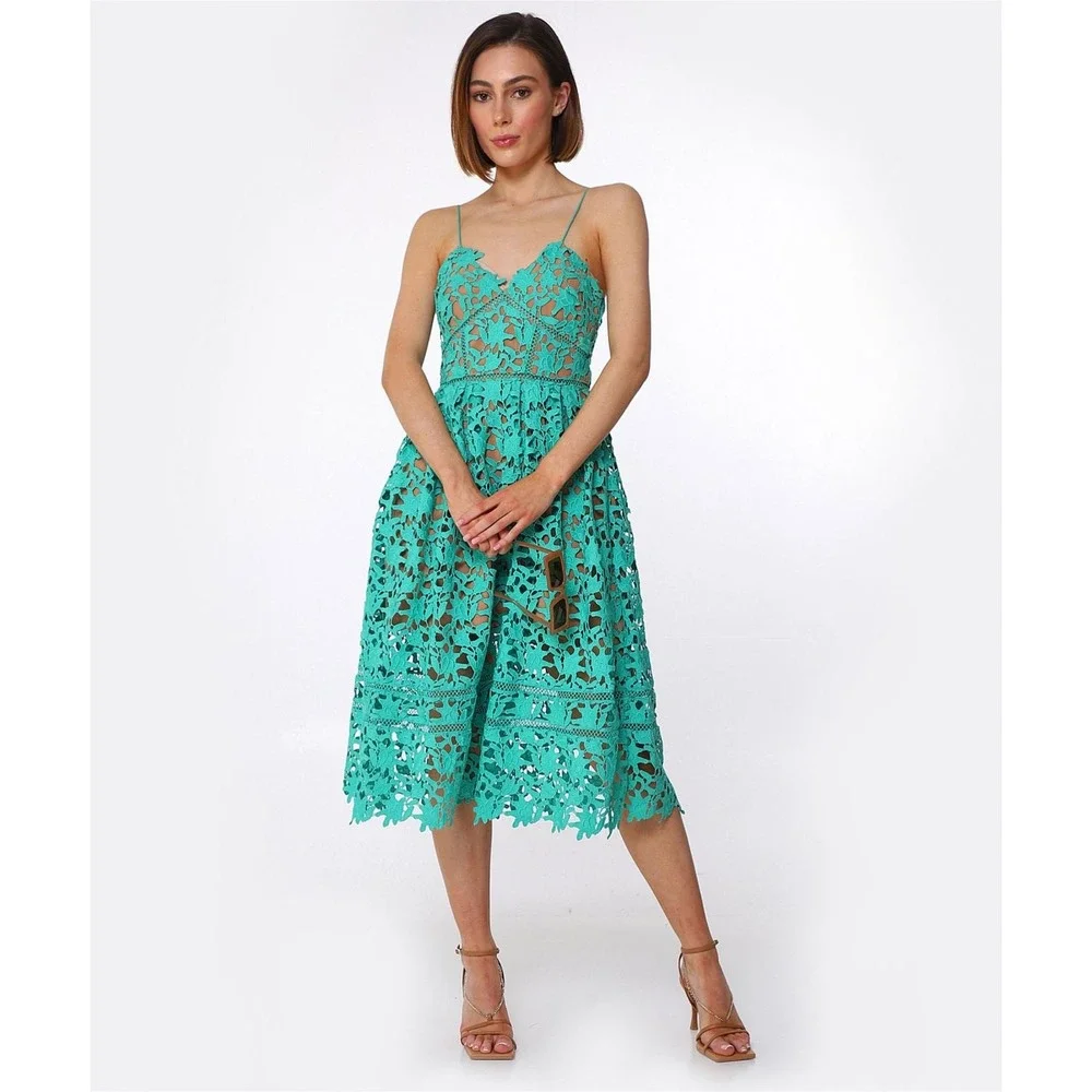 Self-Portrait Azaelea Midi Dress Spearmint Green Womens 6 - Picture 1 of 15